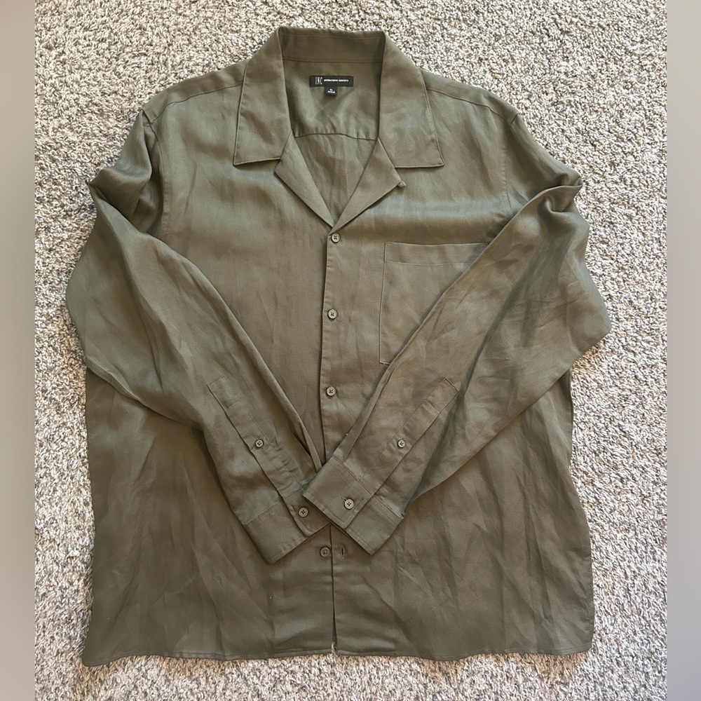 International Concepts Lightweight Olive Casual Button Down Shirt NWT